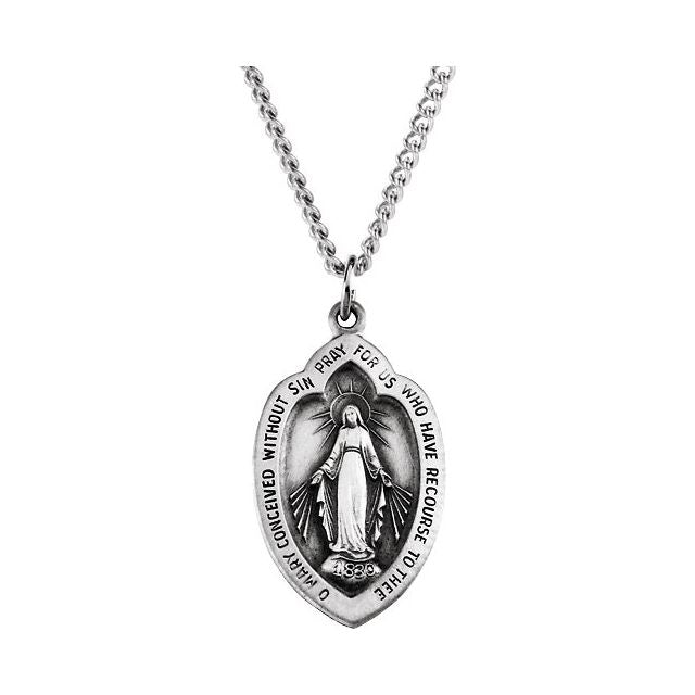 Sterling Silver 23x15 mm Oval Miraculous Medal 18' Necklace