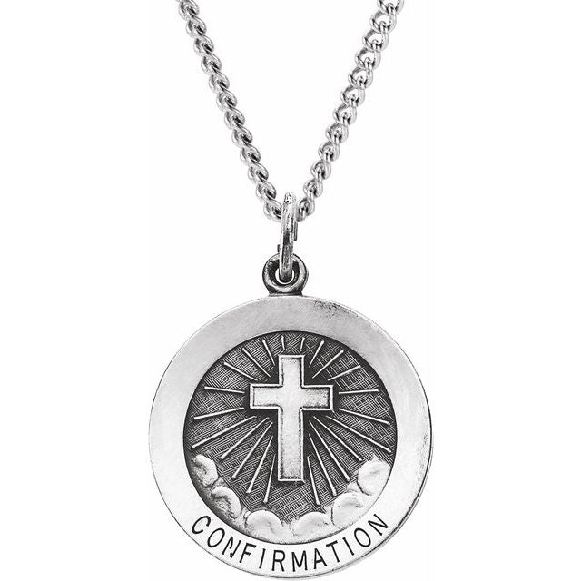 Sterling Silver 22 mm Confirmation Medal with Cross 24' Necklace