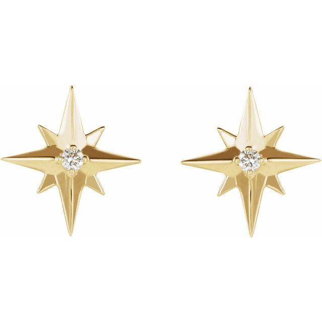14k Yellow .03 Ctw Natural Diamond Star Earrings