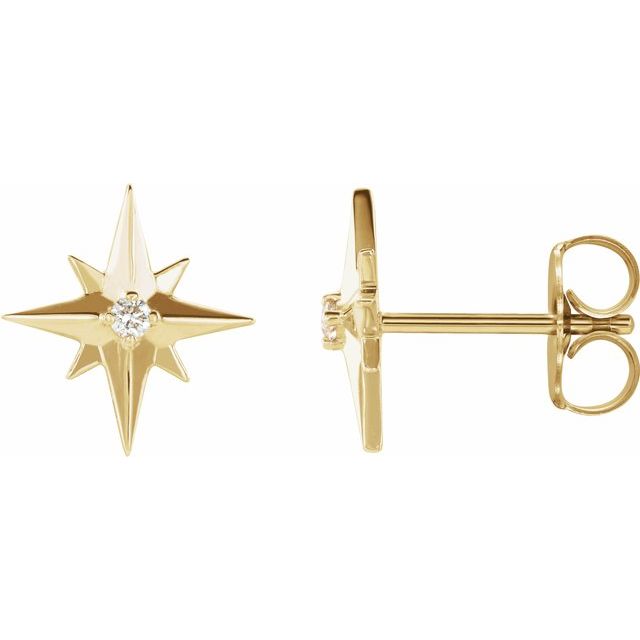 14k Yellow .03 Ctw Natural Diamond Star Earrings