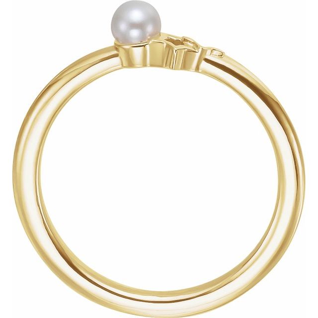 14k Yellow Cultured White Freshwater Pearl Youth Double Star Ring