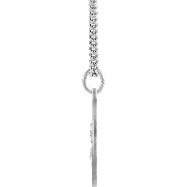 Sterling Silver 22 mm Round Sacred Heart of Jesus 24' Necklace
