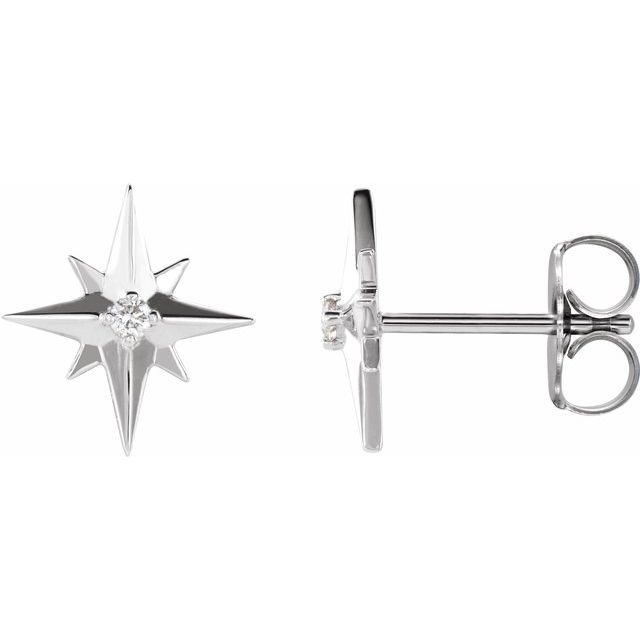 14k White .03 Ctw Natural Diamond Star Earrings