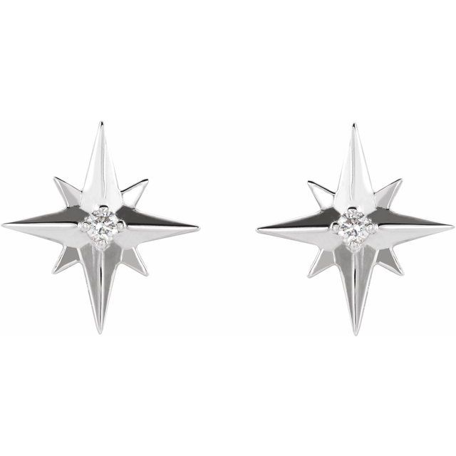 14k White .03 Ctw Natural Diamond Star Earrings