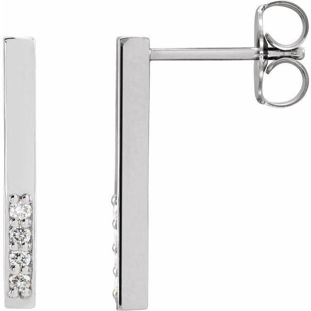 14k White .07 Ctw Natural Diamond Bar Earrings