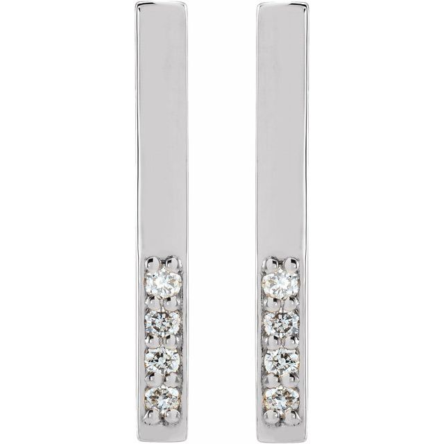 14k White .07 Ctw Natural Diamond Bar Earrings