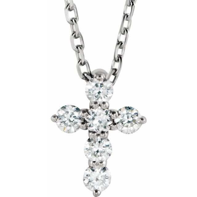 14k White 1/6 Ctw Natural Diamond Cross 16-18' Necklace