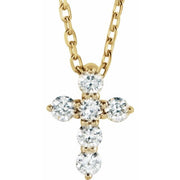 14k Yellow 1/6 Ctw Lab-grown Diamond Cross 16-18' Necklace