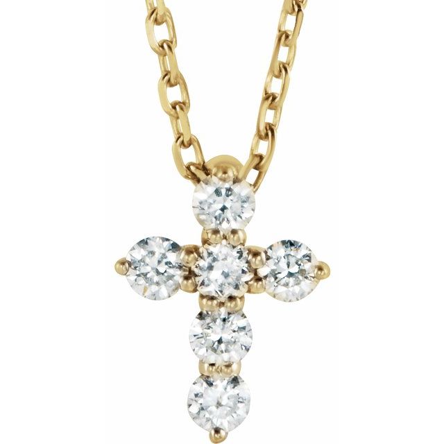 14k Yellow 1/6 Ctw Lab-grown Diamond Cross 16-18' Necklace