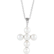 14k White Cultured White Freshwater Pearl Cross 16-18' Necklace
