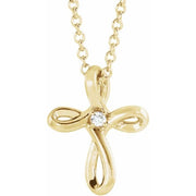 14k Yellow .015 Ctw Natural Diamond Cross 16-18' Necklace