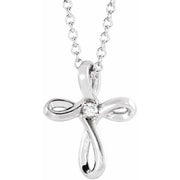 Sterling Silver .015 Ctw Natural Diamond Cross 16-18' Necklace