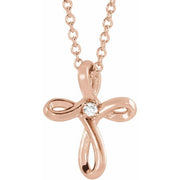 14k Rose .015 Ctw Natural Diamond Cross 16-18' Necklace