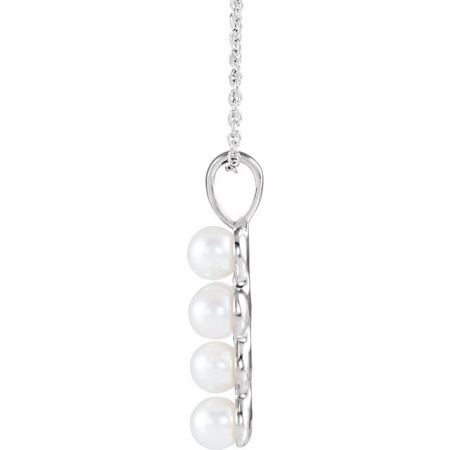 Sterling Silver Cultured White Freshwater Pearl Cross 16-18' Necklace