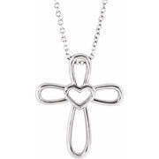 Sterling Silver Cross With Heart 16-18' Necklace
