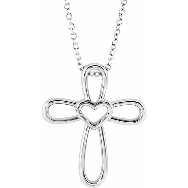 Sterling Silver Cross With Heart 16-18' Necklace