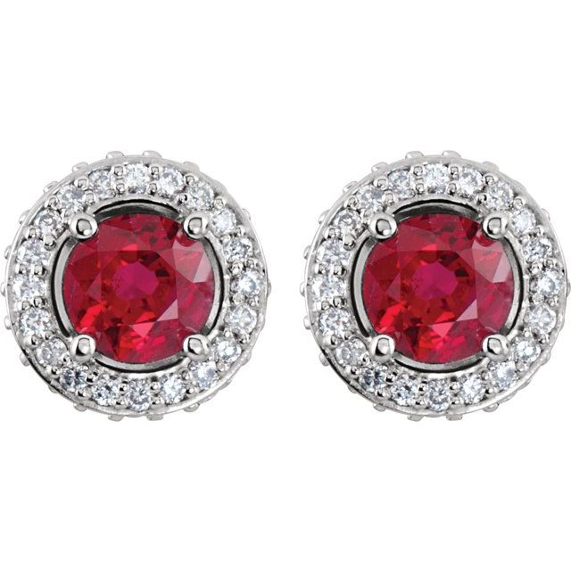 14K White Natural Ruby & 1/3 CTW Natural Diamond Earrings