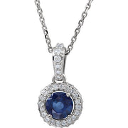 14K White Natural Blue Sapphire & 1/5 CTW Natural Diamond 18' Necklace
