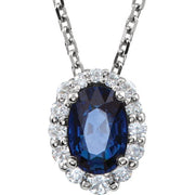 14K White Natural Blue Sapphire & 1/6 CTW Natural Diamond 18' Necklace
