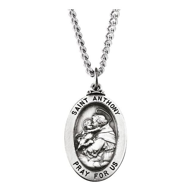 Sterling Silver 25x17.75 Mm St. Anthony Of Padua Medal 24' Necklace