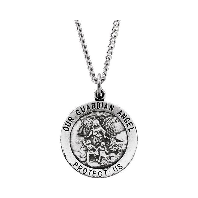 14K White 18 mm Guardian Angel Necklace