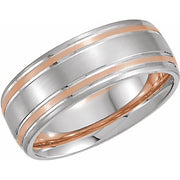 14K White/Rose 7 mm Grooved Band Size 10.5