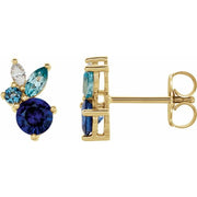14K Yellow Natural Blue Sapphire, Natural Aquamarine, Natural Blue Zircon & .07 CTW Natural Diamond Earrings