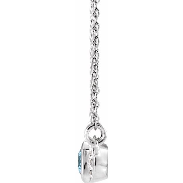 14k White Natural Aquamarine & .02 Ctw Natural Diamond Bar 16' Necklace