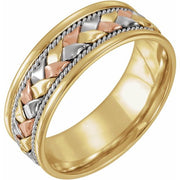 14k Yellow/white/rose 8 Mm Rope Woven Comfort-fit Flat Band Size 6