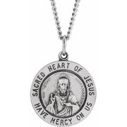 Sterling Silver 22 mm Round Sacred Heart of Jesus 24' Necklace