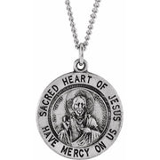 Sterling Silver 18.5 mm Round Sacred Heart of Jesus 18' Necklace