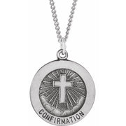 Sterling Silver 18 Mm Confirmation Medal With Cross 18' Necklace