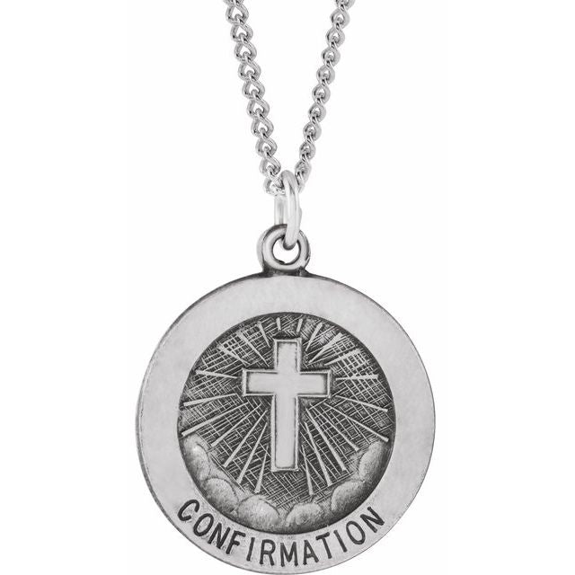 Sterling Silver 18 Mm Confirmation Medal With Cross 18' Necklace