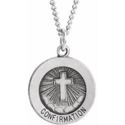 Sterling Silver 15 mm Confirmation Medal with Cross 18' Necklace