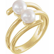 14k Yellow Cultured White Freshwater Pearl Two-stone Ring