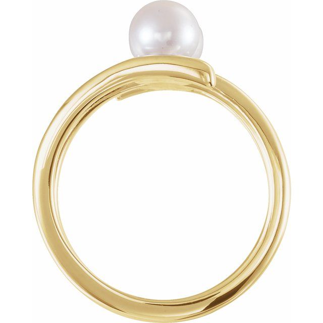 14k Yellow Cultured White Freshwater Pearl Two-stone Ring
