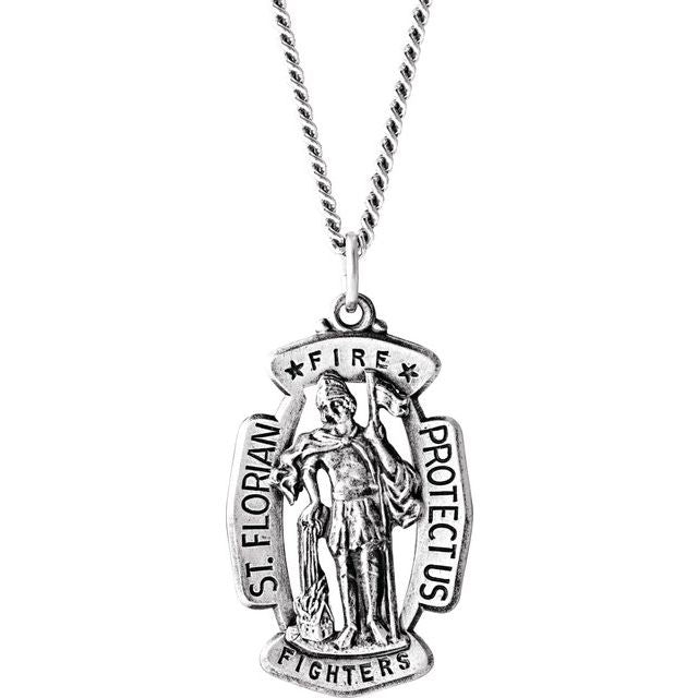 Sterling Silver 30x20 mm St. Florian Medal 24' Necklace