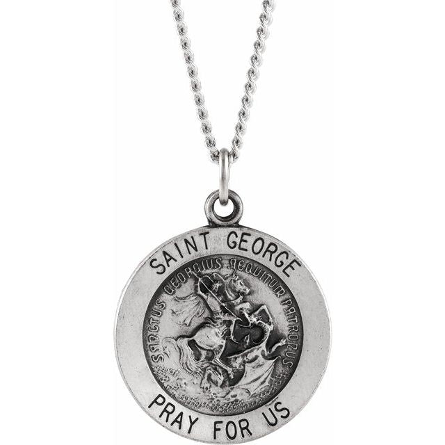 Sterling Silver 18 mm Round St. George Medal 18' Necklace