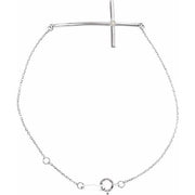 14k White .025 Ct Natural Diamond Sideways Cross 7-8' Bracelet