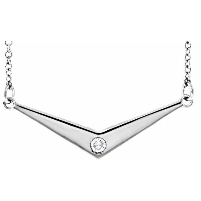 Sterling Silver .03 Ctw Natural Diamond V 18' Necklace