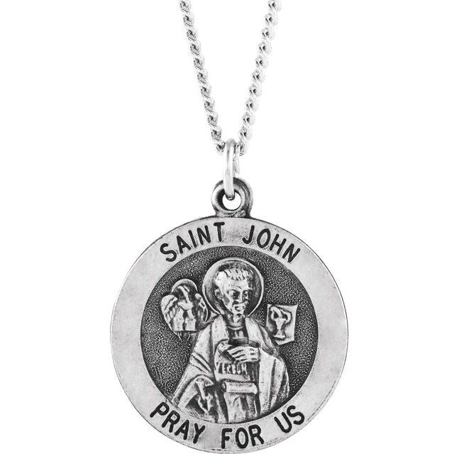 Sterling Silver 18 mm Round St. John the Evangelist 18' Necklace