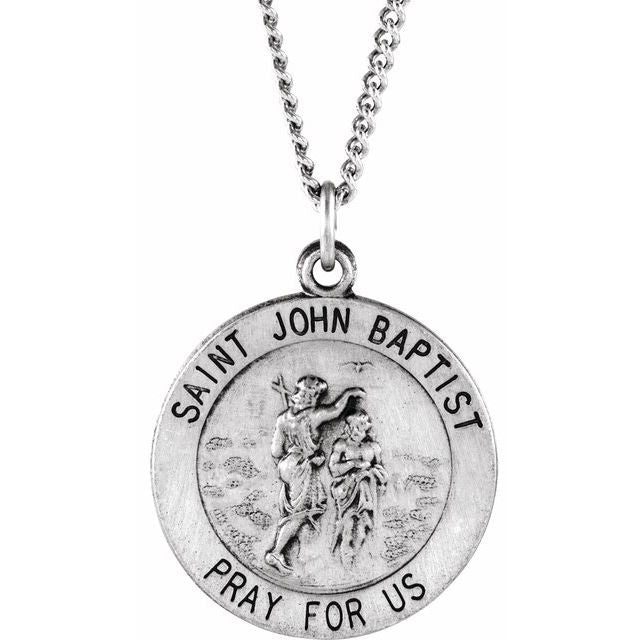 Sterling Silver 18 mm Round St. John the Baptist 18' Necklace