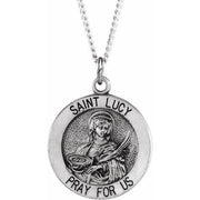 Sterling Silver 18 mm Round St. Lucy Medal 18' Necklace