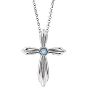 14k White Natural Aquamarine Cross 16-18' Necklace
