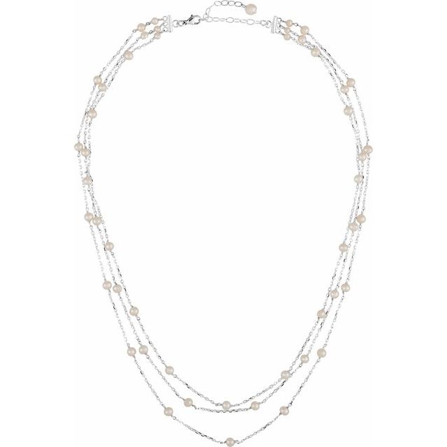 Sterling Silver Cultured White Freshwater Pearl 3-Strand 17' Necklace