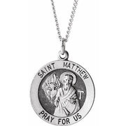 Sterling Silver 18 mm Round St. Matthew Medal 18' Necklace