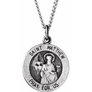 Sterling Silver 15 mm Round St. Matthew Medal 18' Necklace