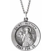 Sterling Silver 22 Mm Round St. Matthew Medal 24' Necklace