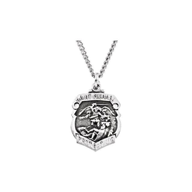 Sterling Silver 16.5x14 mm St. Michael Medal 18' Necklace