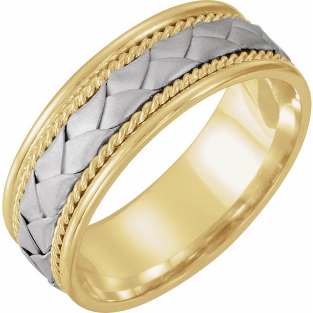 14k Yellow/white 8 Mm Rope Woven-design Flat Comfort-fit Band Size 10.5